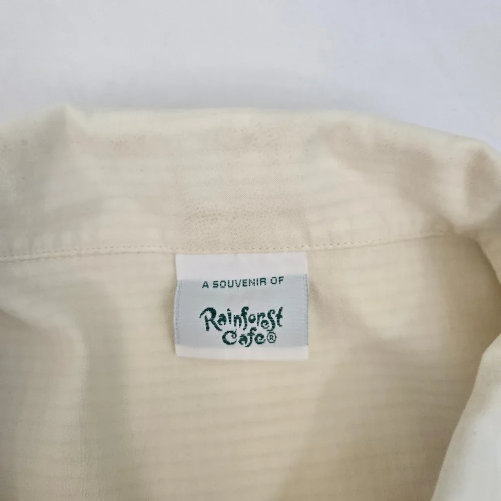 Vintage Rainforest Cafe Shirt Mens XL Beige Embroidered Seersucker‎ Rayon Blend